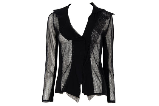 Vintage Ritsuko Shirahama black fishnet top with contrast panels and asymmetrical construction