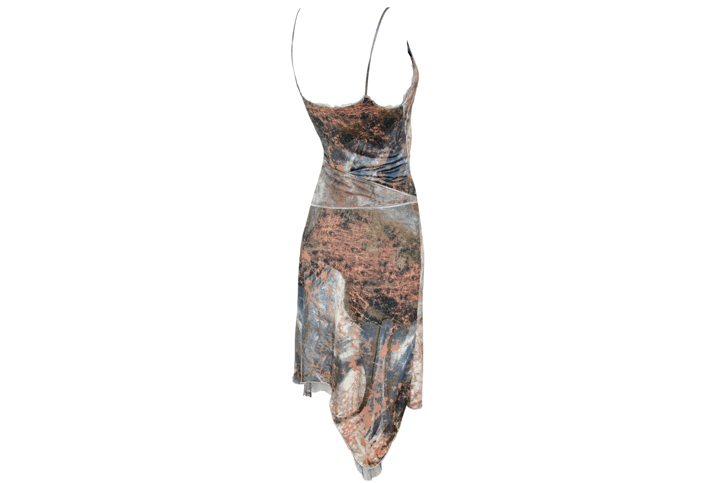 90s Italian designer silk abstract print dress with mesh trim - Made in Italy