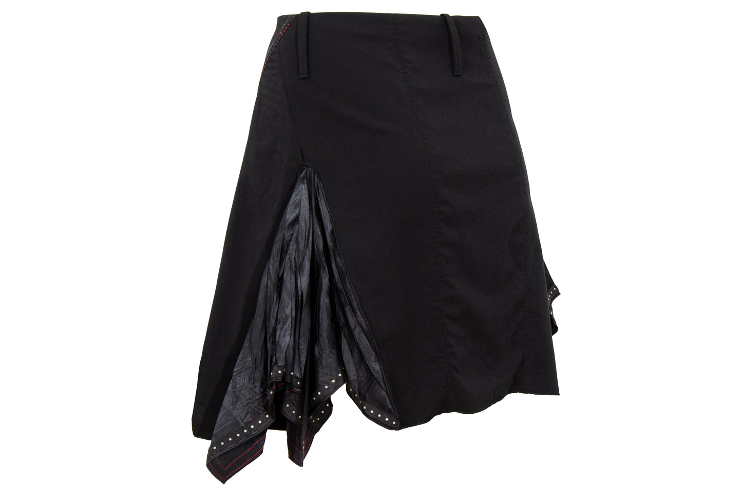 2000s Marithé + François Girbaud asymmetrical pleats zip front black skirt