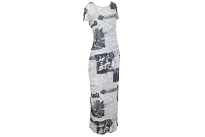 Vintage 90s French brand sheer mesh maxi dress with newspaper collage print
