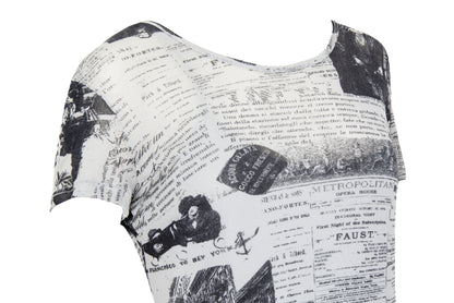 Vintage 90s French brand sheer mesh maxi dress with newspaper collage print