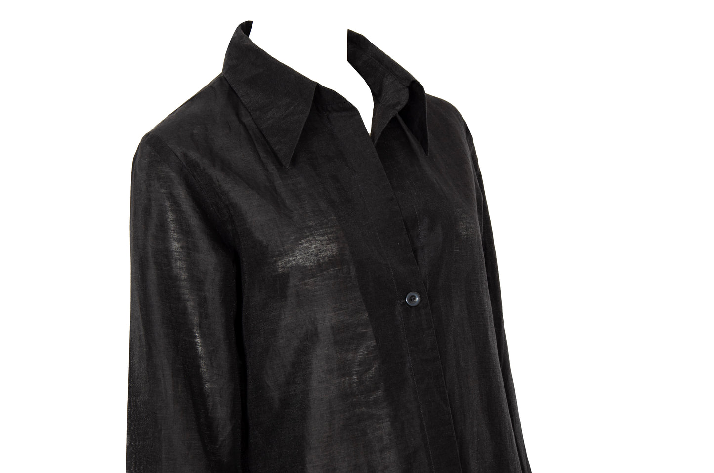 Vintage minimalist black linen long shirt jacket & pants two piece set