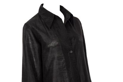 Vintage minimalist black linen long shirt jacket & pants two piece set