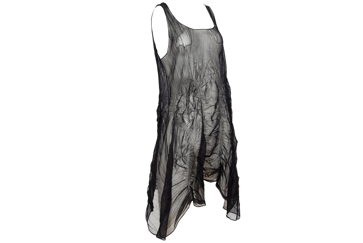 90s French brand permanent pleats sheer mesh sleeveless tunic