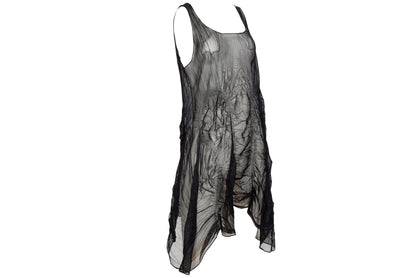 90s French brand permanent pleats sheer mesh sleeveless tunic