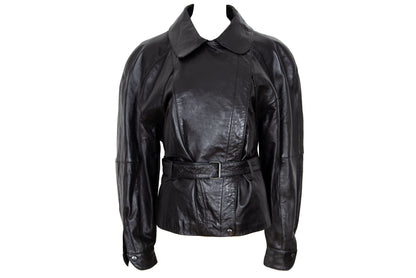 80s Michael Hoban for North Beach Leather black cinched waist biker jacket