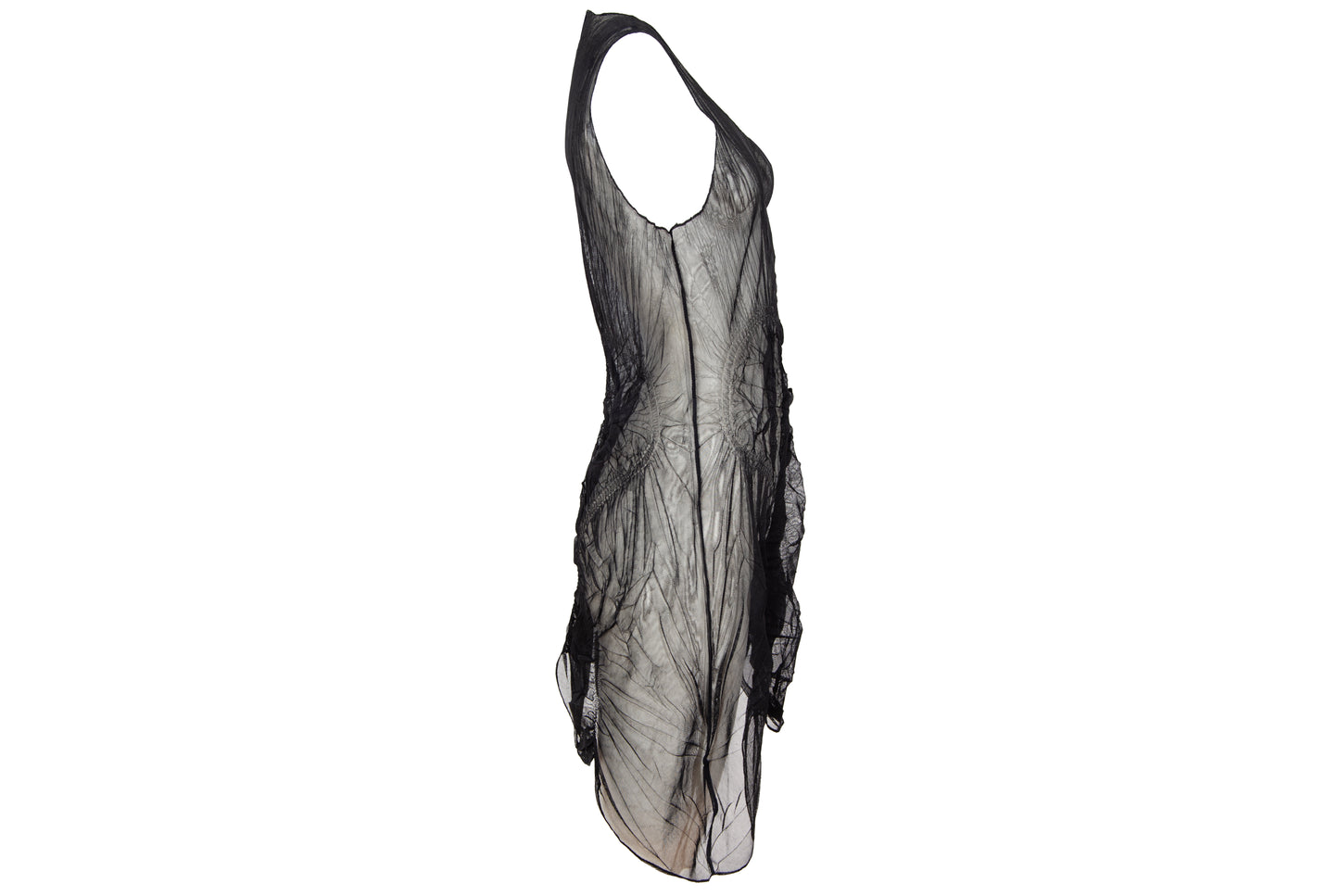 90s French brand permanent pleats sheer mesh sleeveless tunic