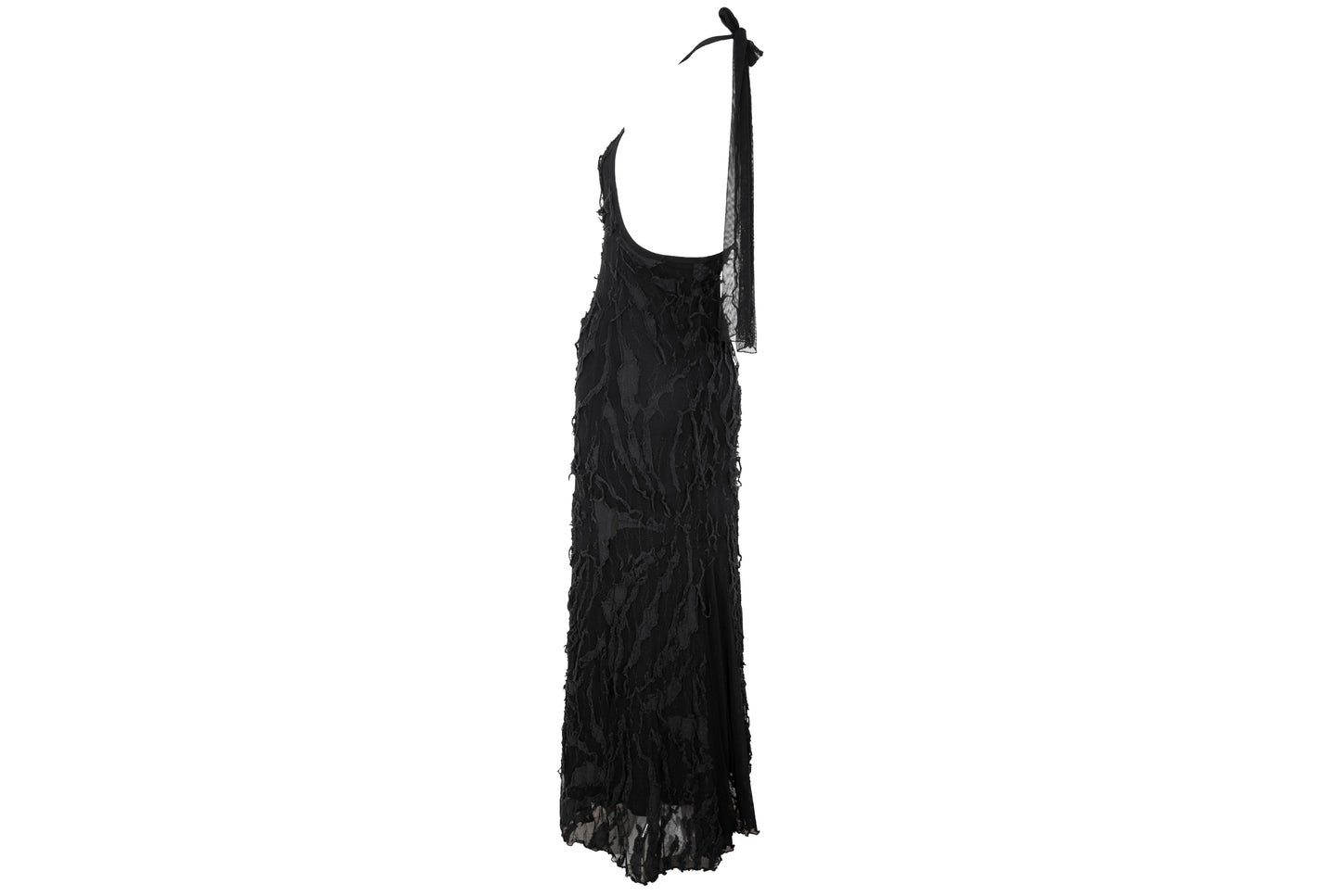 Vintage Italian designer abstract frayed cotton and mesh halter neck maxi dress