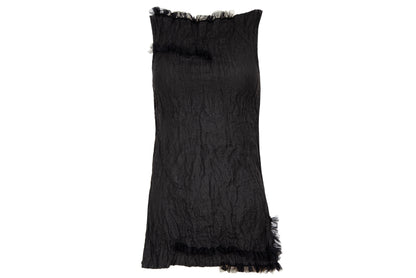 90s Marcel Marongiu black sleeveless top with permanent pleats and mesh ruffle trim