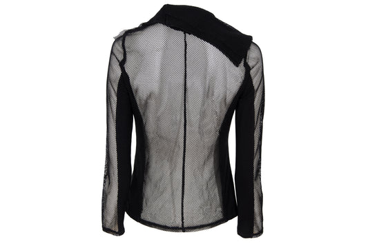Vintage Ritsuko Shirahama black fishnet top with contrast panels and asymmetrical construction