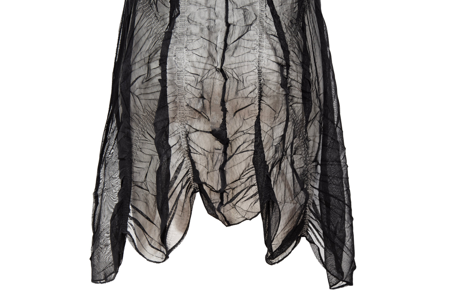 90s French brand permanent pleats sheer mesh sleeveless tunic