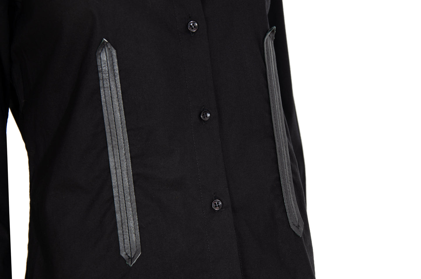 Vintage Collection Privée..? black cotton and leather button up shirt / Made in Italy