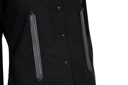 Vintage Collection Privée..? black cotton and leather button up shirt / Made in Italy