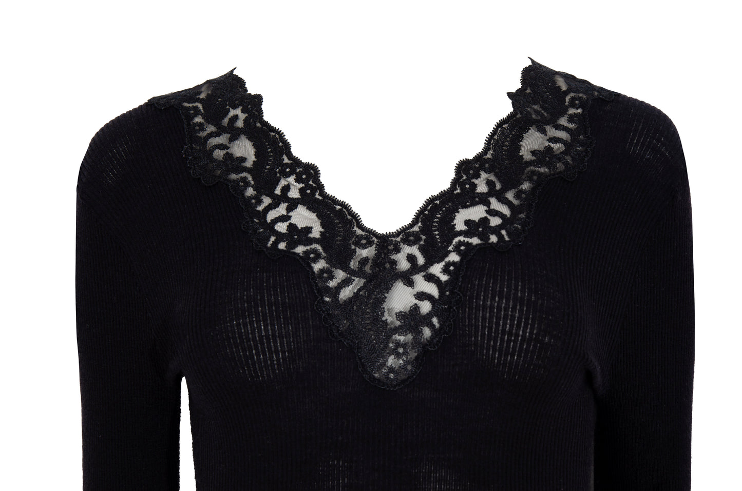 Vintage silk and wool sheer lace plunging neckline long sleeves top / Made in Italy