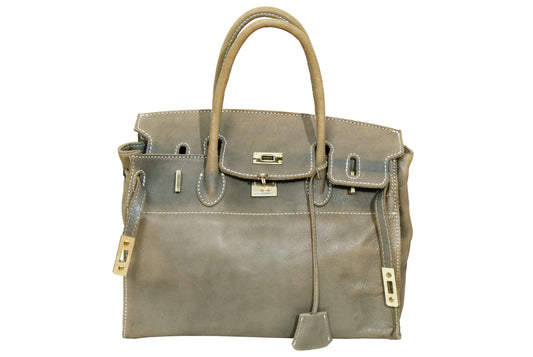 Vintage "Birkin" style Japanese brand faded khaki green leather bag - Made in Japan