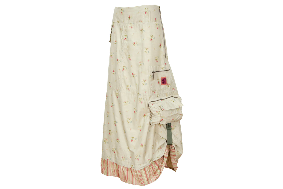 2000s Cop Copine utility multi pocket cargo skirt with romantic floral print