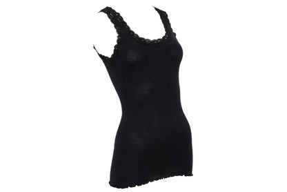 90s silk and cotton plunging neckline lace trim sleeveless top