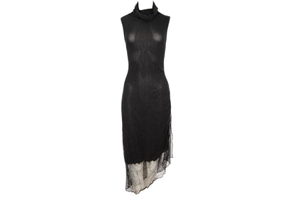 Vintage Sarah Pacini open fishnet knit cowl neck asymmetrical sleeveless dress
