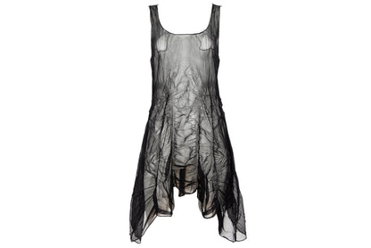 90s French brand permanent pleats sheer mesh sleeveless tunic