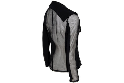 Vintage Ritsuko Shirahama black fishnet top with contrast panels and asymmetrical construction