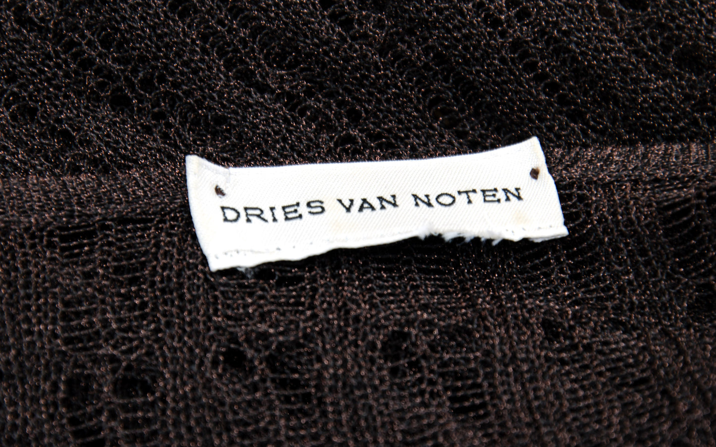 Vintage Dries Van Noten sheer open knit long sleeve brown dress