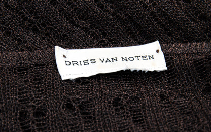 Vintage Dries Van Noten sheer open knit long sleeve brown dress