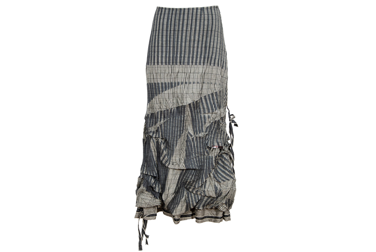 2000s permanent pleats plaid deconstructed avant garde skirt - Vintage French brand - Made in France