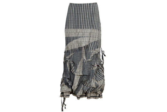 2000s permanent pleats plaid deconstructed avant garde skirt - Vintage French brand - Made in France