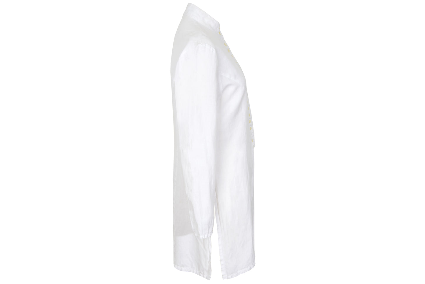 90s minimalist white cotton shirt with multi-button closure and stand collar