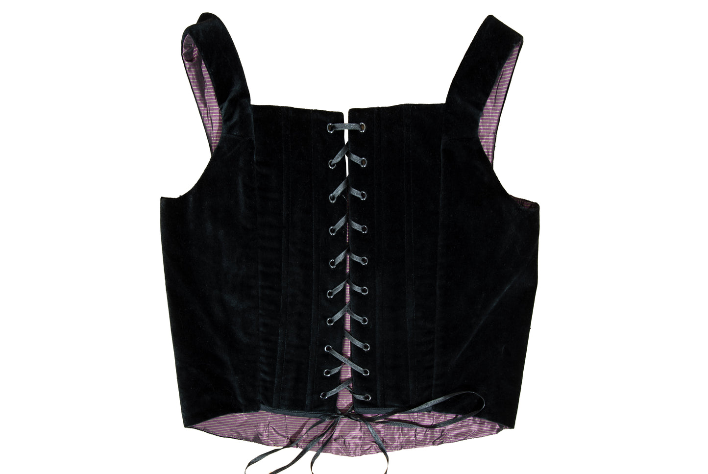 1990s Nicole Cadine black velvet corset with crystal beads and lace-up back