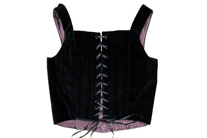 1990s Nicole Cadine black velvet corset with crystal beads and lace-up back