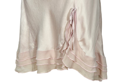 Vintage 100% silk pale blush pink open back ruffle hem spaghetti straps slip dress