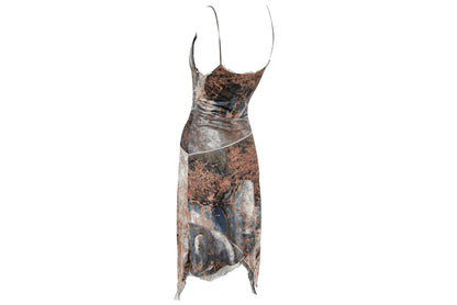 90s Italian designer silk abstract print dress with mesh trim - Made in Italy