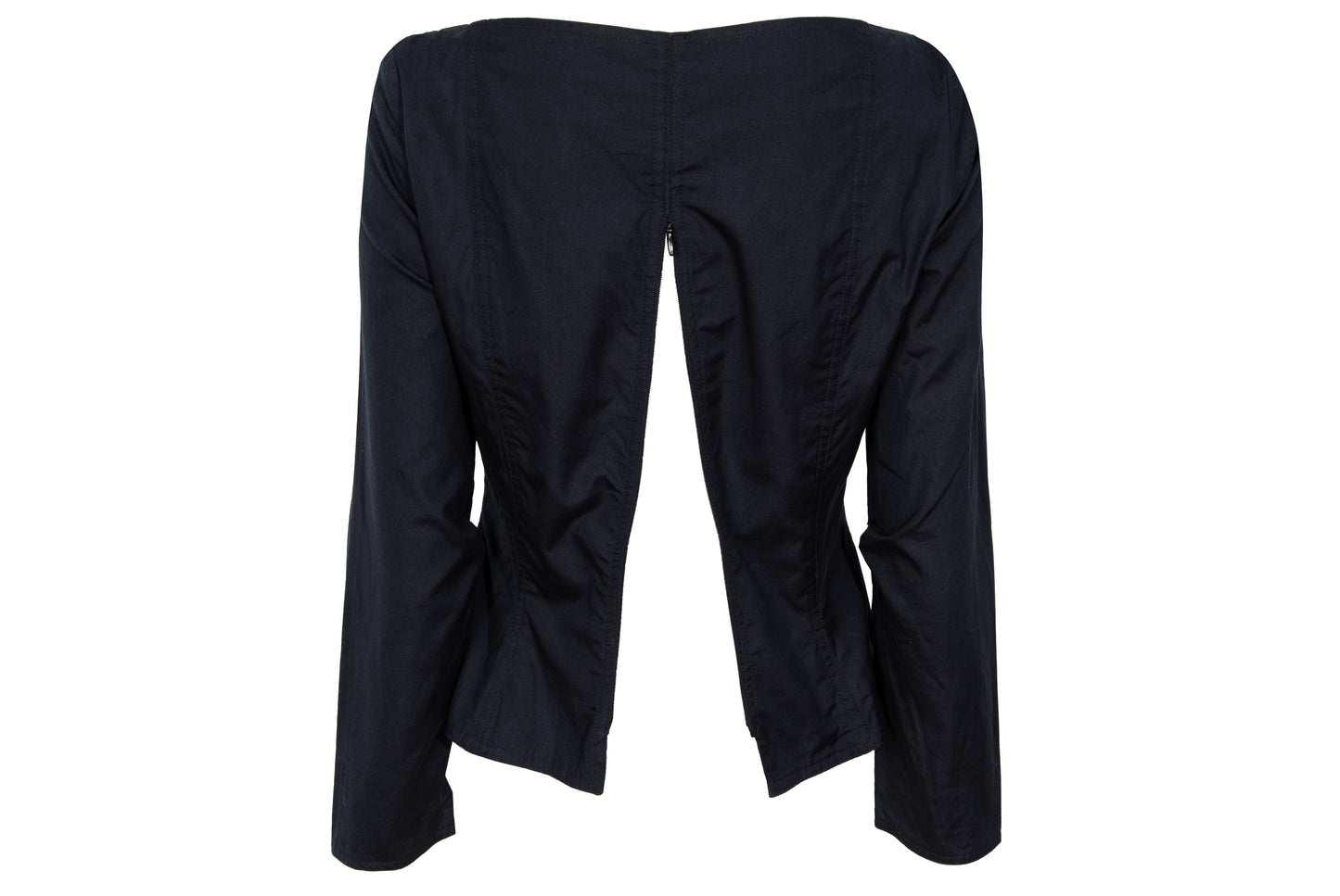 Vintage Easton Pearson black cotton corset inspired lace-up blouse with zip back opening