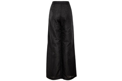 Vintage minimalist black linen long shirt jacket & pants two piece set