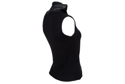 2000s avant garde black fuzzy mohair deformed knit cut out sleeveless top - Italian vintage