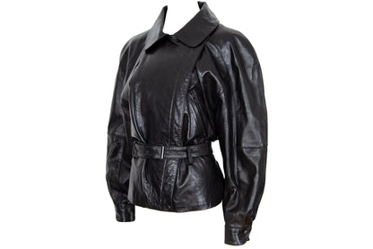 80s Michael Hoban for North Beach Leather black cinched waist biker jacket