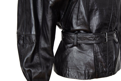 80s Michael Hoban for North Beach Leather black cinched waist biker jacket