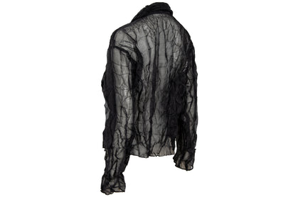 80s French designer permanent pleats sheer black open front blouse