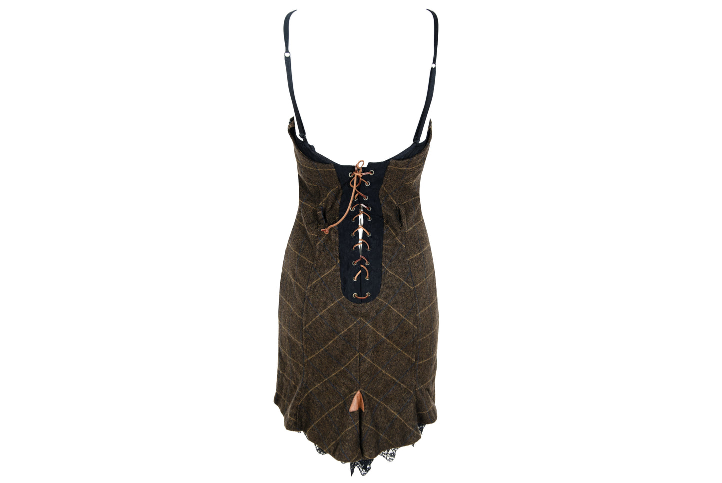 Vintage Italian brand wool plaid lace up corset dress with underwire cups