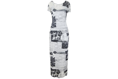 Vintage 90s French brand sheer mesh maxi dress with newspaper collage print