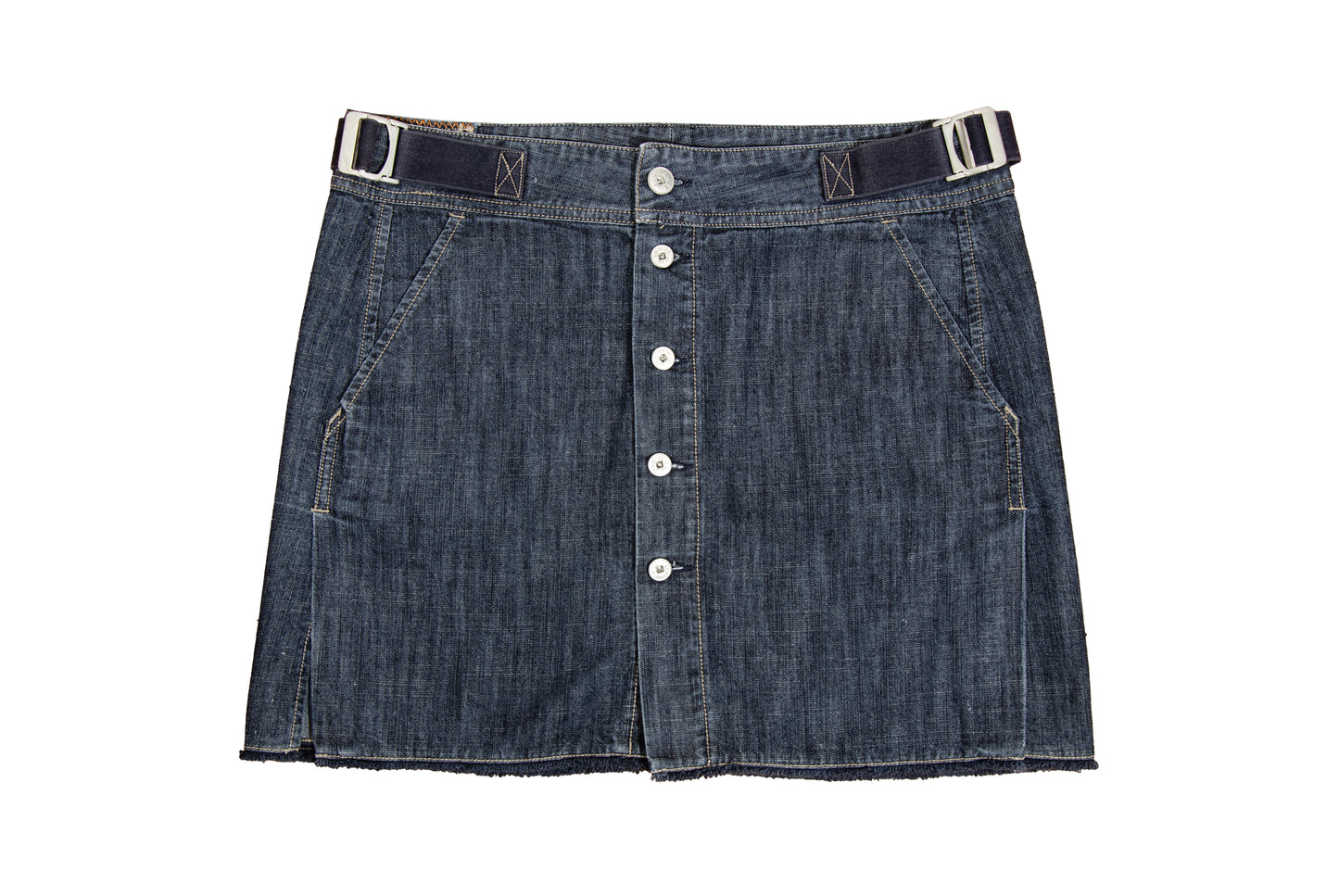 2000s Marithé + François Girbaud technical button front denim mini skirt with buckle details