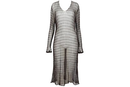 Vintage Dries Van Noten sheer open knit long sleeve brown dress