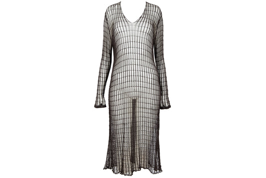 Vintage Dries Van Noten sheer open knit long sleeve brown dress