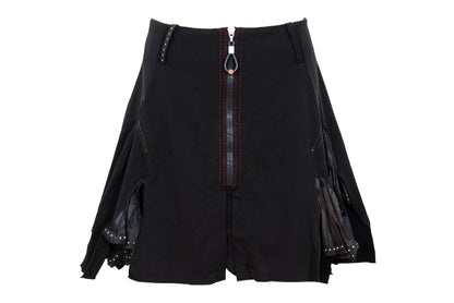 2000s Marithé + François Girbaud asymmetrical pleats zip front black skirt