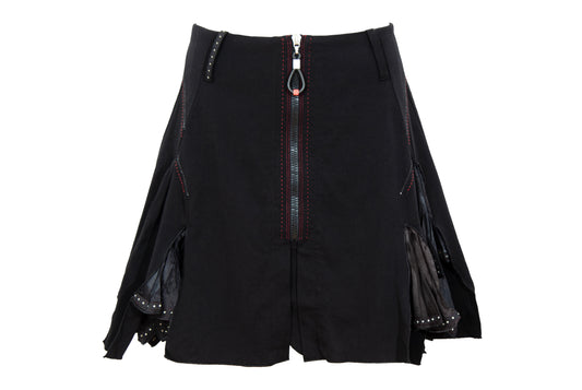 2000s Marithé + François Girbaud asymmetrical pleats zip front black skirt