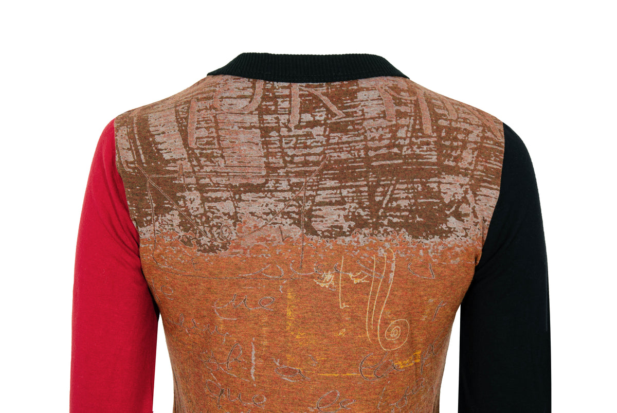 2000s Cop Copine abstract handwriting print top with mismatched long sleeves - Made in France