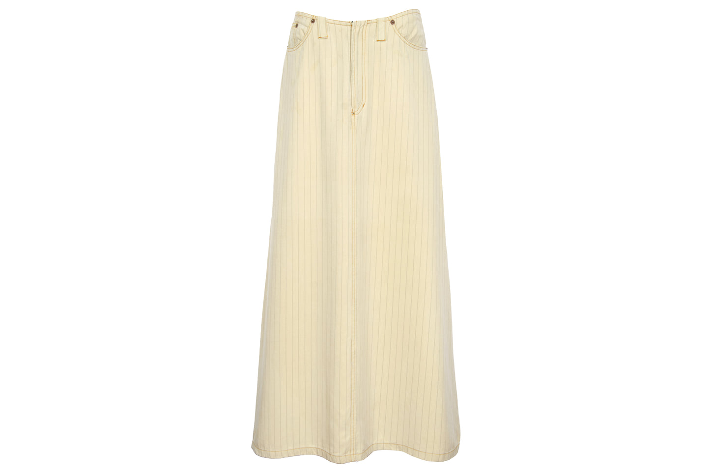 Vintage Jean Paul Gaultier butter yellow pinstripe low waisted maxi skirt