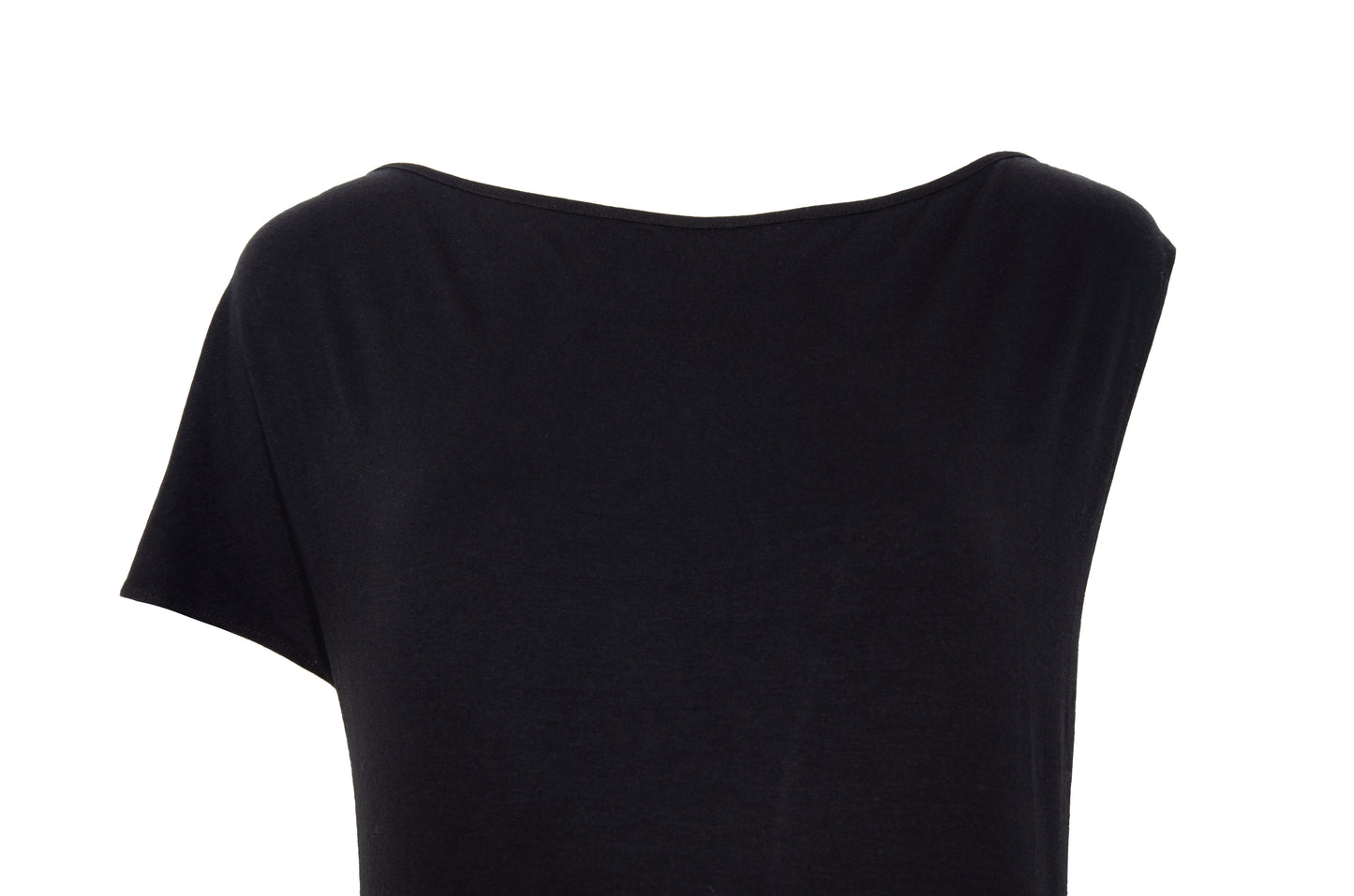 Vintage PierAntonioGaspari minimal black maxi dress with dramatic low back and asymmetrical sleeves