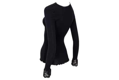 Vintage silk and wool sheer lace plunging neckline long sleeves top / Made in Italy